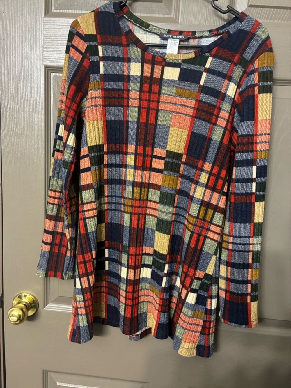Soft Works Plaid Ribbed Knit Longsleeve - Navy, Red, Mustard, Green